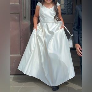 David’s Bridal | Satin | Ivory | off-the-shoulder | flower girl dress | Size 14